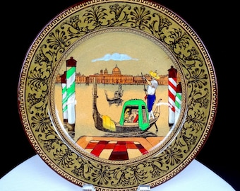 Royal Doulton D3034 Para gondoli weneckich, antyczny talerz kolekcjonerski 10 1/4" z 1902 r.