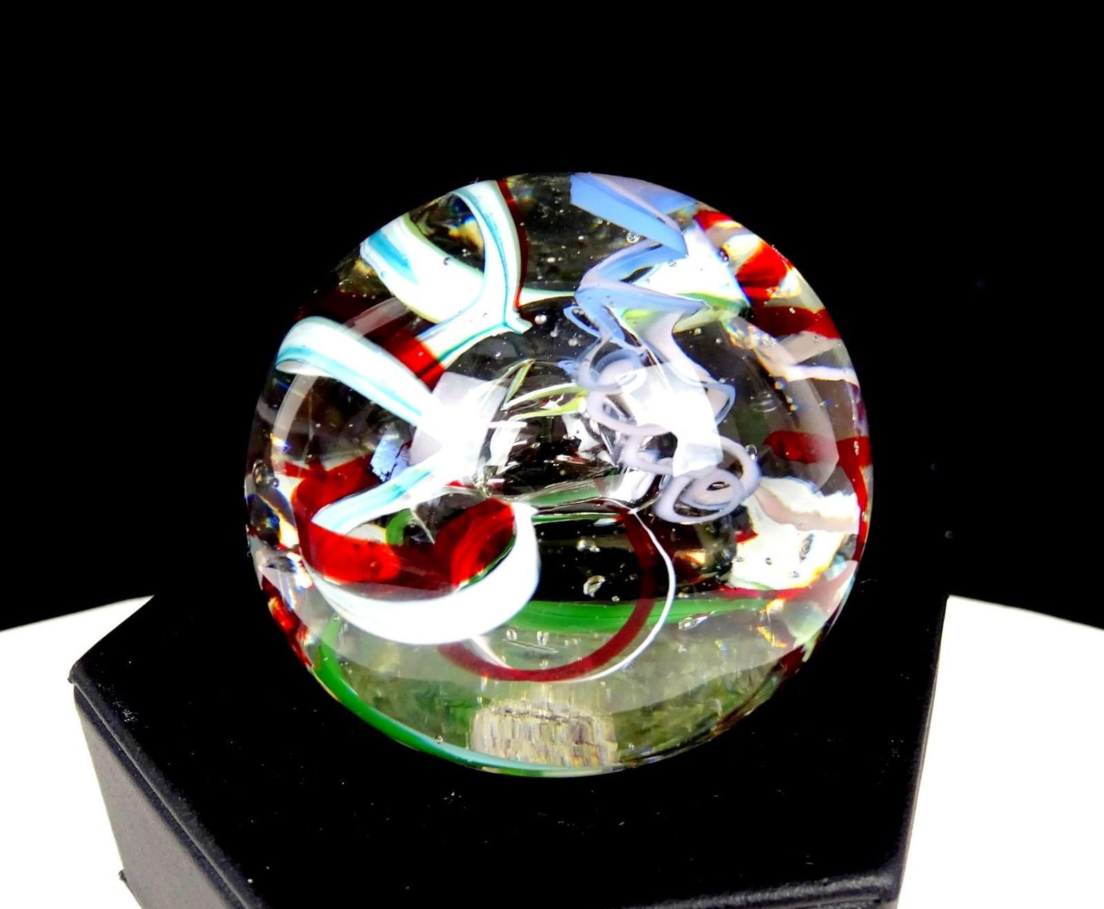 Studio Art Glass Controlled Bubble Multicolor Freeform Ribbons 2" Paperweight