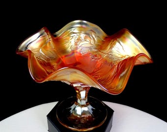 Fenton Karneval Glas Ringelblume Kranz von Rosen Antik 4 3/4 "Kompott 1910-1915