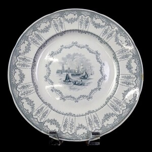 William Brownfield W&B Porcelain Albion Grey Transferware 10 1/2" Plate 1850-71