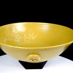 JM Signed Studio Art Pottery Leaf Impressed Stoneware Vintage 9 5/8" Bowl 1998