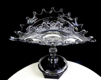 Bryce Higbee Glass EAPG Crescent Pattern Clear 10 5/8" Banana Fruit Stand 1896