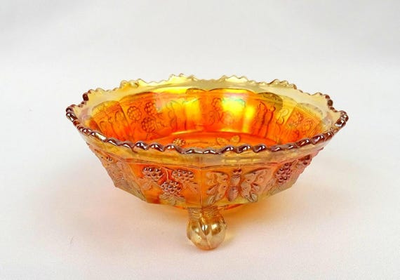 Fenton Carnival Glass Marigold Butterfly & Berry Footed 5 1/8" Berry Bowl 1910-
