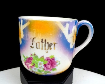 Japanese Porcelain Lusterware Father And Floral 3 1/2" Oversized Cup 1940'S