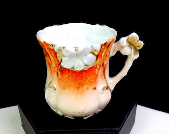 Tettau Germany Porcelain Embossed Flower Antique 2 1/8" Demitasse Cup 1885-1902