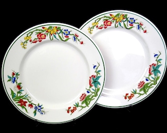 Syracuse China Bombay Green Trim Two Pc 9.75" Restaurant Ware Dinner Plates 1945