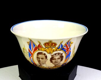 Cuenco de cerámica de A. J. Wilkinson, Royal Staffordshire Pottery, Rey Jorge VI y Reina Isabel.