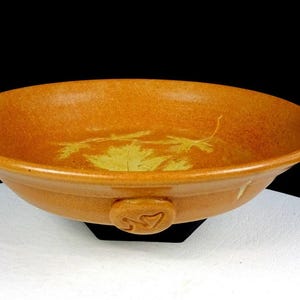 JM Signed Studio Art Pottery Leaf Impressed Stoneware 8 3/8" Pie Dish 1990s