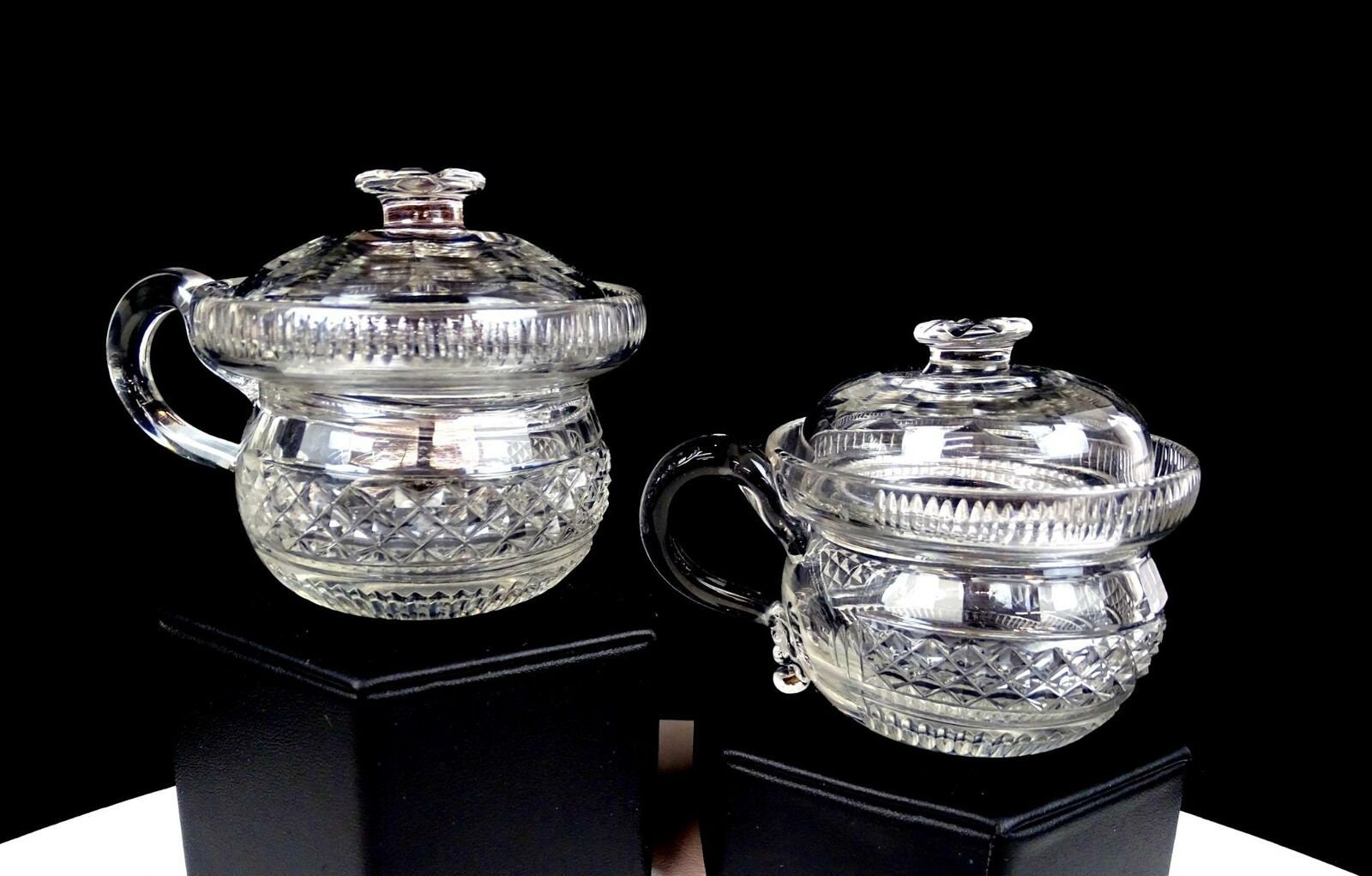 Irish Antique Glass Crystal Crosshatch 2 Pc 2 1/8" Punch Cups