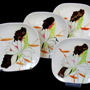 Red Wing Pottery Lotus Pattern 4 Piece Square 6 1/4&quot; Bread Plates 1947-