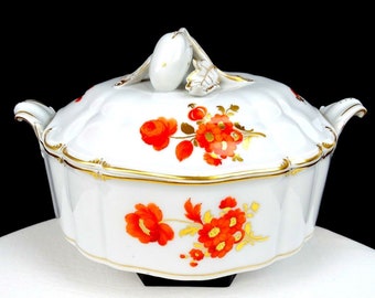 Nymphenburg German Vintage Rococo Shape Rust And Gilt Floral 8&quot; Candy Box 1949-