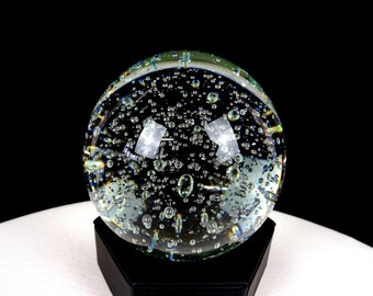 Studio Art Glass Clear Controlled Bubble Heavy Vintage 3 1/2" Round Paperweight