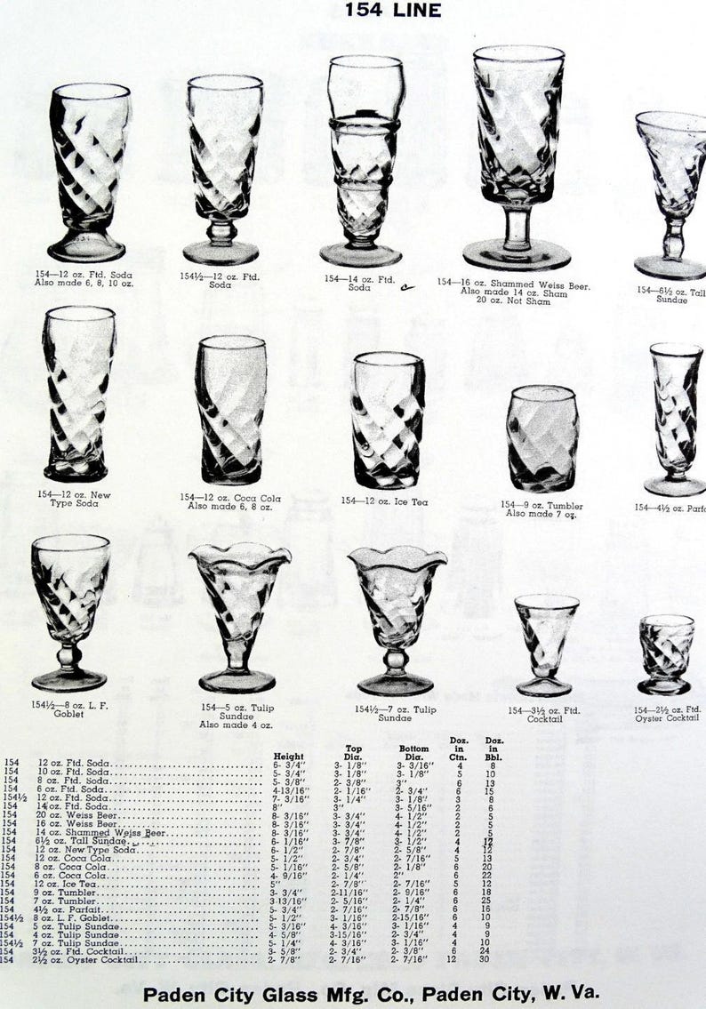 Paden City Glass 154 Rena Resturant Ware Swirl Cheriglo 5 3/4" Parfait 1933-40 immagine 11