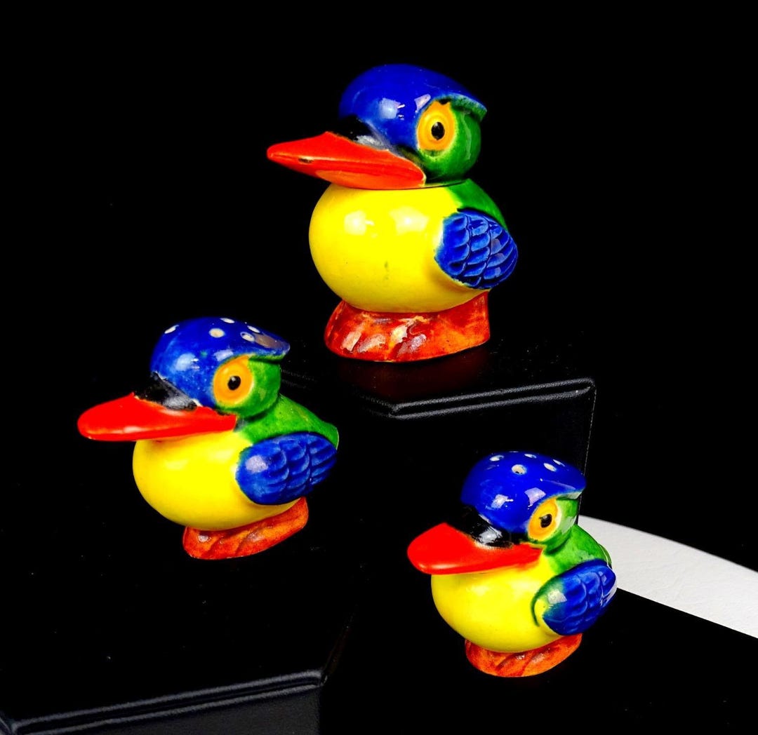 Japanese Porcelain Colorful Kookaburra Tropical Bird 3pc 2 1/2 ...