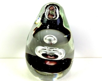 Studio Art Glass Controlled Bubble Ring & Amethyst Cloud 3 3/4" Egg Paperweight