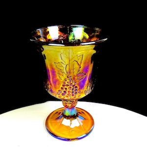 Indiana Colony Carnival Glass Harvest Pattern 8oz Gold 5 1/4&quot; Water Goblet 1970s