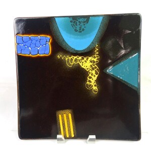 PNW Studio Art Pottery Artist Signed Abstract Design 11 1/2" Square Platter 1970