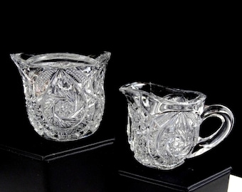 Eapg Us Glass 15101 Whirligig Comet 2 3/8" Child's Creamer & Sugar Bowl 1907