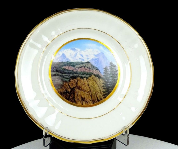 Antique Kpm Germany Porcelain Painted Murrenpass Gold Rim 7 1/8