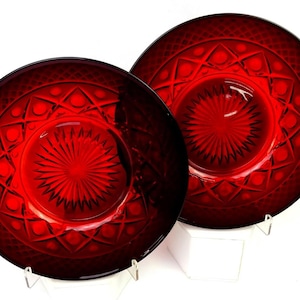 Rare Imperial Glass Cape Cod Ruby Red 2 Piece 7 3/4" Footed Salad Plates 1932-