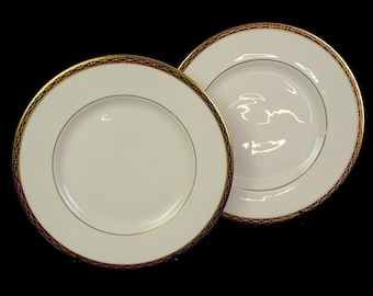 Minton Porcelain St. James Blue & Gold Ovals 2 Piece 8" Salad Plates 1971-1998