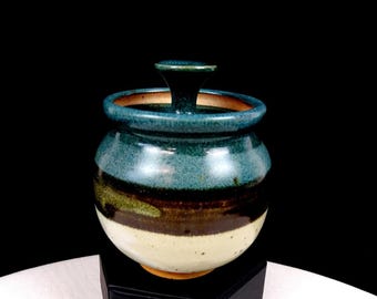スタジオアート陶器アーティストサイン入りバンドストーンウェア4 1/8インチマスタードポット