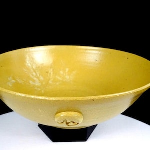 Tigela de cerâmica vintage JM Studio Art Pottery com estampa de folha, 24,4 cm (9 5/8"), 1998