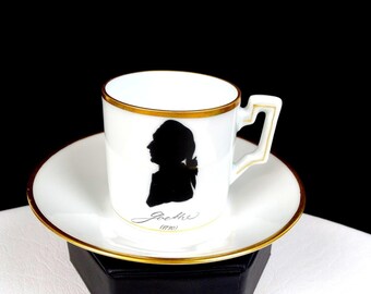 Antique Thomas Bavaria Porcelain Silhouette 2" Demitasse Cup & Saucer Set 1924