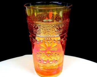 Jain Carnival Glass India Marigold Crown Of India Vintage 5 1/2" Tumbler 1935-