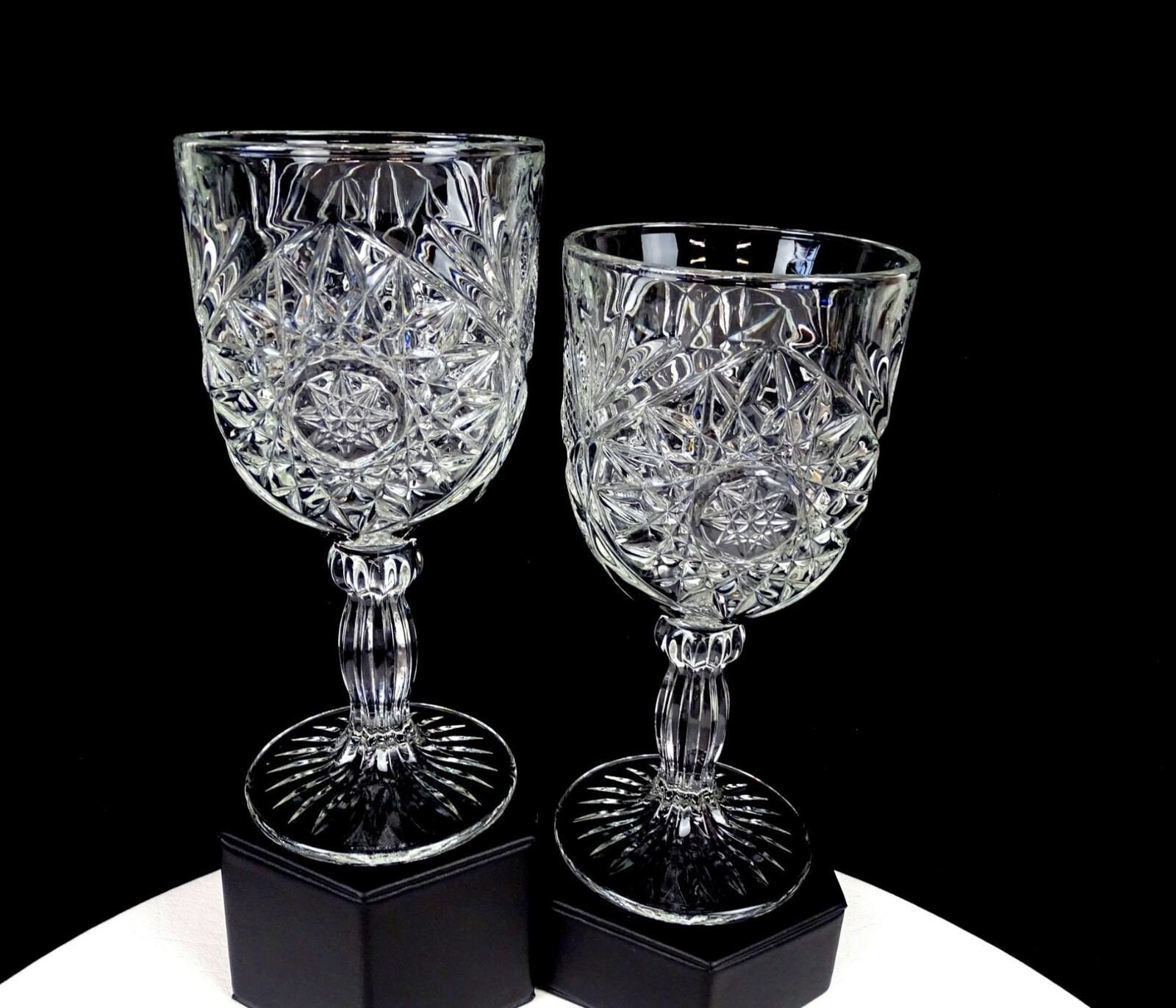 2 Libbey Hobstar Heavy Cut Wine Glasses /Goblets 12 oz Star of David  Stemware