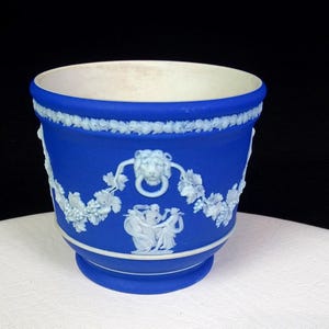 Wedgwood Antique Dark Blue Jasperware 4" Mini Jardiniere Planter /Cache Pot 1870