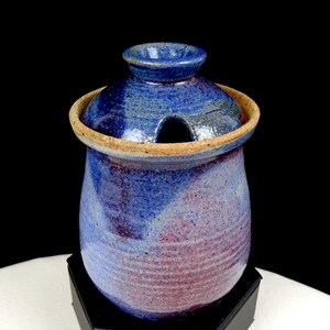 Studio Art Pottery Flambe Glaze Stoneware Raw Rim 4 1/4" Mustard Pot