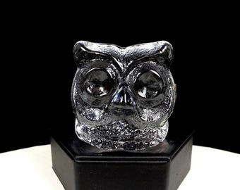 SKRUF GLASS #9434 SWEDEN Clear Crystal 2 3/8" Owl Figurine / Paperweight