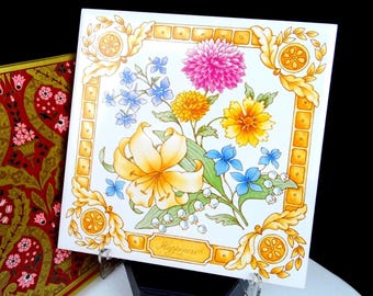 Azulejo de pared de porcelana vintage Avon Floral Expression Happiness de 15 cm (6 pulgadas) para coleccionistas.