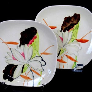 Red Wing Pottery Lotus Pattern 2 Piece Square 6 1/4&quot; Bread Plates 1947-
