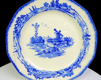 Prato de almoço Royal Doulton Porcelain Antique Blue Windmill Norfolk de 8 1/4" (21 cm) 1895