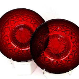 Rare Imperial Glass Cape Cod Ruby Red 2 Piece 7 3/4" Footed Salad Plates 1932-36