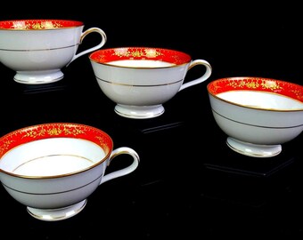 Noritake Porcelain Goldhill Pattern Gold & Rust 4 Pc 2 1/8" Cups Only 1965-1977