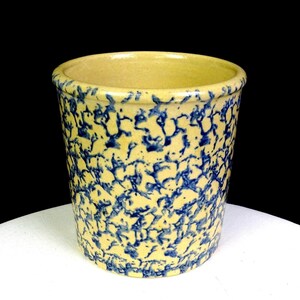 Robinson Ransbottom Pottery Spongeware Blue 1 Quart Vintage 5 1/8" High Jar 1920