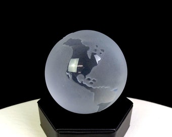 ROC Taiwan Satin Frosted Glass Round Globe Vintage 2 7/8" Paperweight