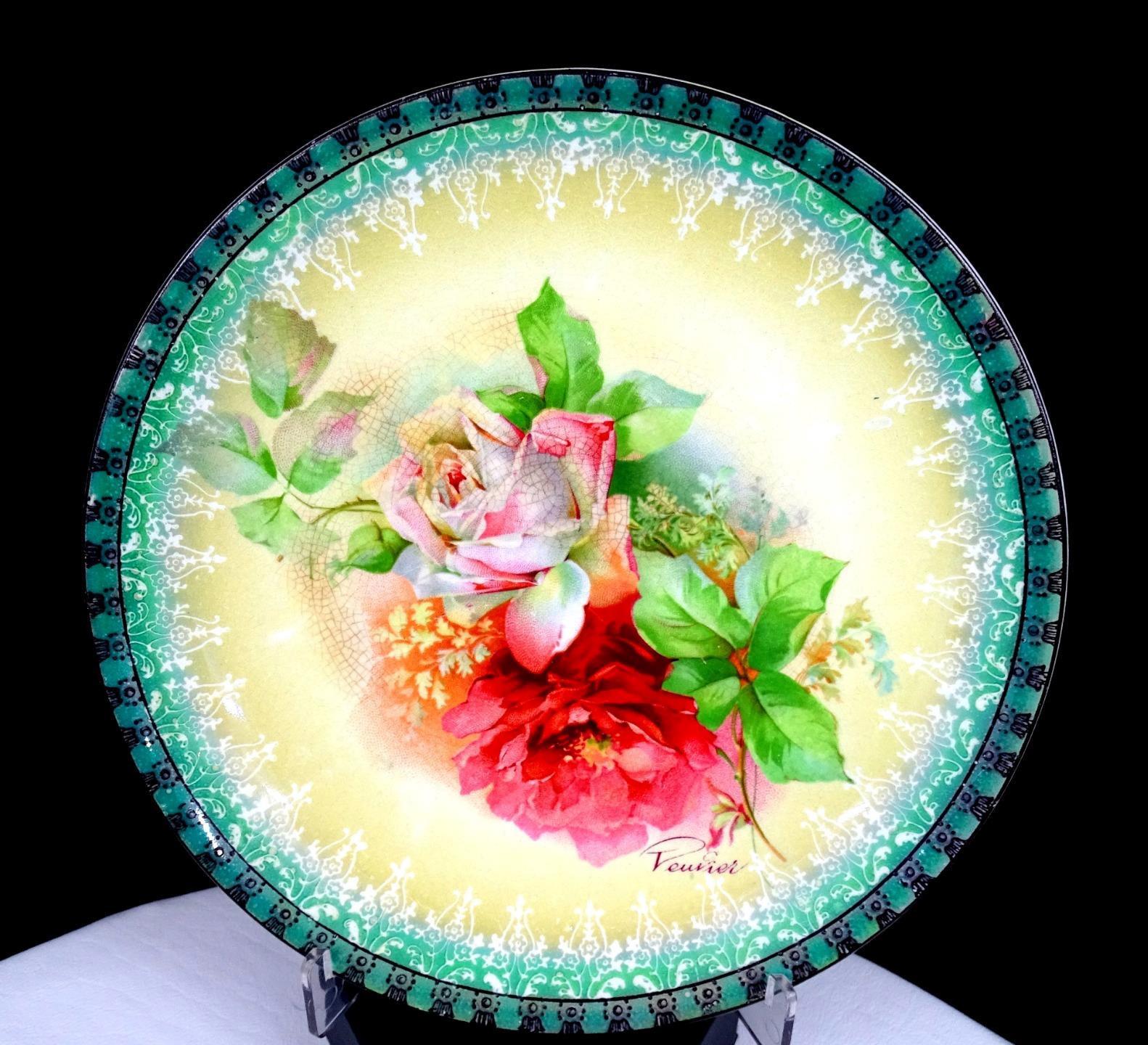 Piatto in porcellana Sterling China firmato Deuvier Lustreware Roses Vintage 7,3" 1950