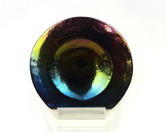 Mesolini Signed PNW Studio Iridescent Art Glass Straight Edge 4 1/8" Plate 1992