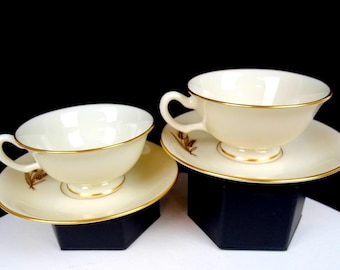 Lenox Porcelain R442 Wheat Gold 4 Pc 2 1/8" Cup & Saucer Sets 1940-1980