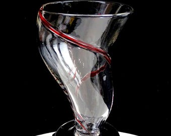 1 Sourre Inc Kunst-Glas-roter Streifen gewellter klarer 6 5/8 "Füßiger Sundae Orig-Aufkleber