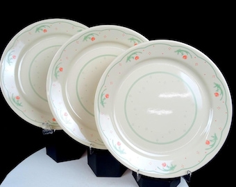 Corning Porcelain Corelle Calico Rose Pattern 3 Pc 10 3/8&quot; Dinner Plates 1985-