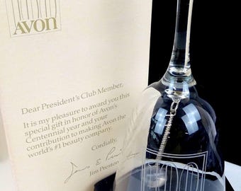 AVON Crystal Clear Glass 100 Year Anniversary Presidents Club 5 3/4" Bell 1986