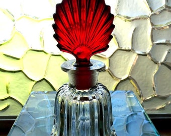 Paden City Glass Sunset Crystal & Ruby Fluted 5 1/4" Perfume Cologne Bottle 1936