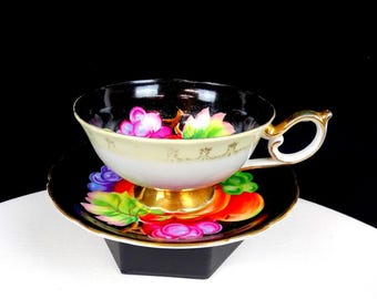 Kondo Japan Porcelain Harvest Fruit Vintage 2.12" Cup & Saucer Set 1920s