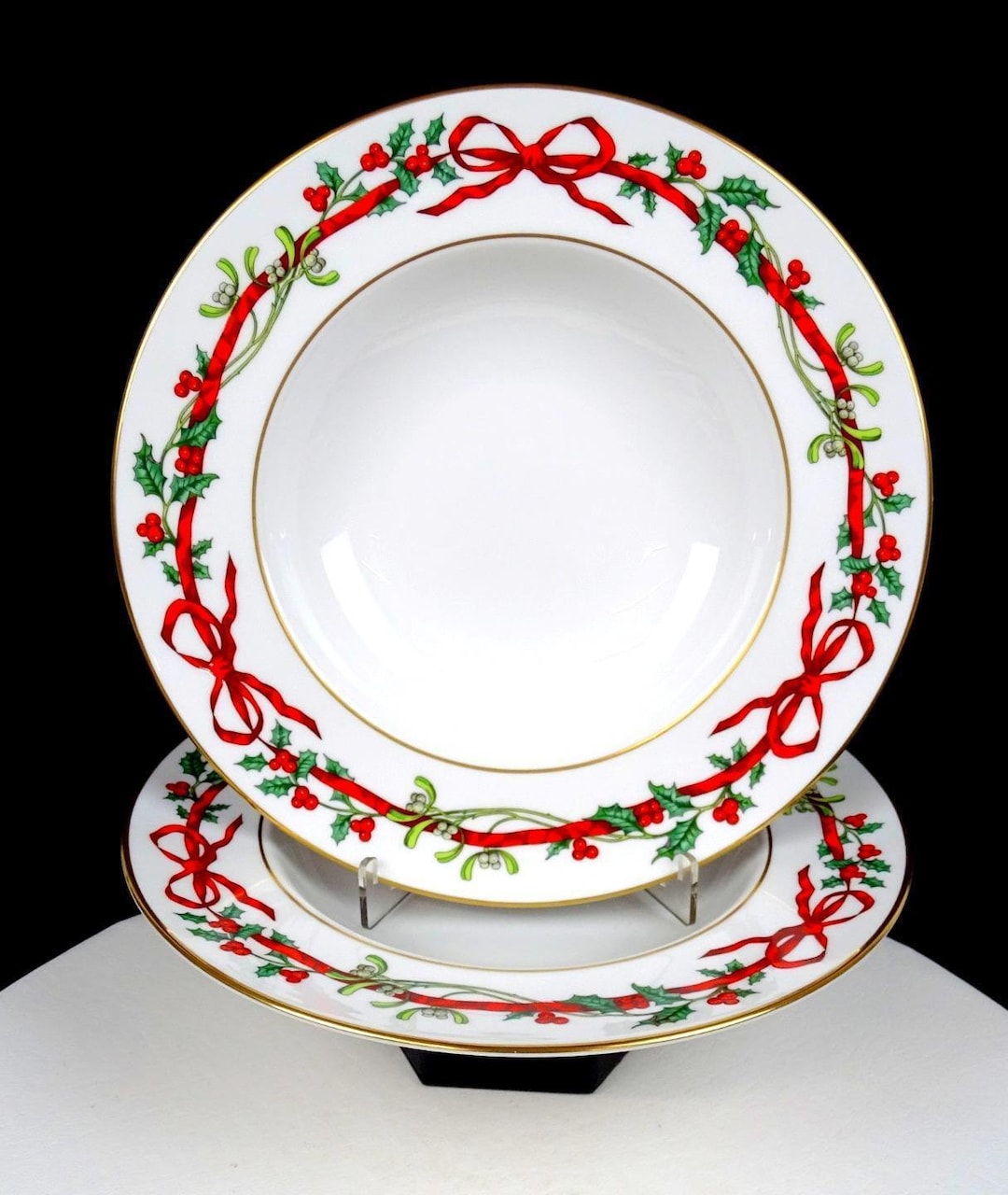 Royal Worcester England Holly Ribbons 2pc 9 1/4 Rim Soup - Etsy