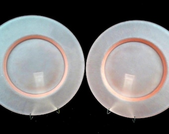 Pratos/travessas grandes de vidro rosa acetinado fosco, elegantes, 2 peças, 32 cm (12 5/8"), década de 1950-1970